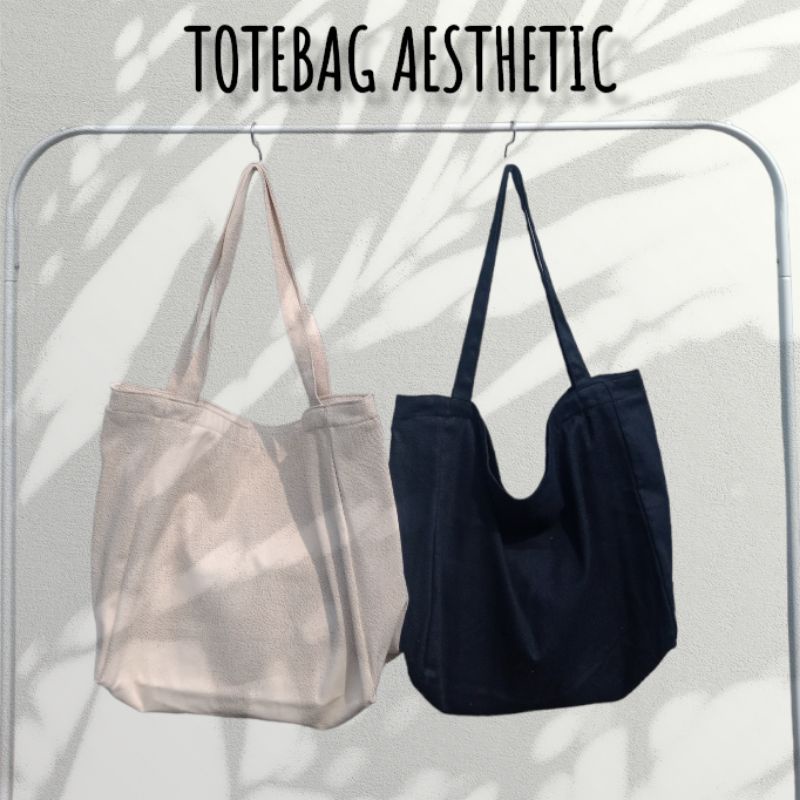 Tote Bag Aesthetic Kanvas Polos Resleting Korea Style