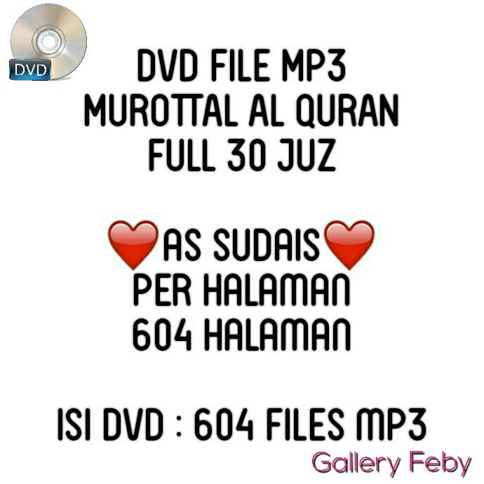 DVD MUROTTAL AL-QURAN MP3 AS SUDAIS PERHALAMAN 30 JUZ MUROTAL CD MURAH