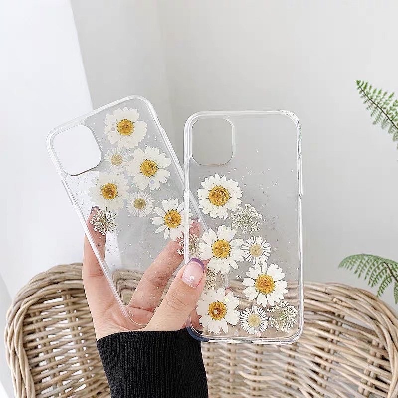 Dried Flower Daisy Combo Case Bunga Kering Iphone Oppo Vivo Xiaomi Samsung Huawei Realme C21 C25 V23e A95 Reno 2 3 4 5 6 7 8 9 Redmi Note 10 Pro