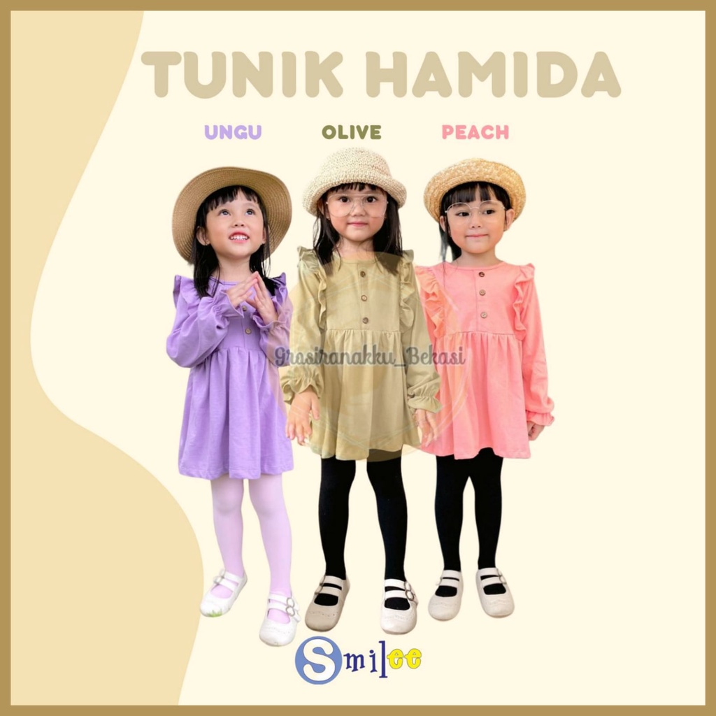 Tunik Anak Kaos Smilee Hamida Mix Warna Size 1-5Tahun