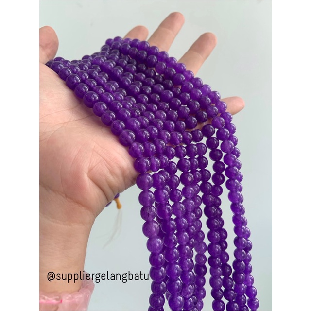 Bahan batu giok aventurine ungu 8mm akik bahan rangkai gelang kalung