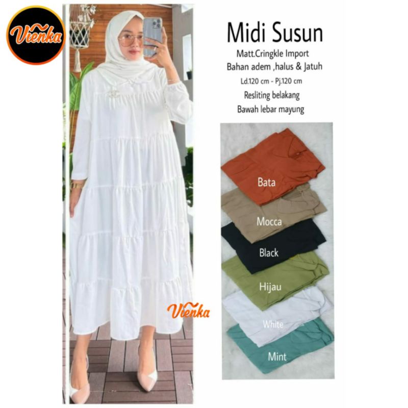 Midi dress crinkle jumbo LD 120 susun ruffle
