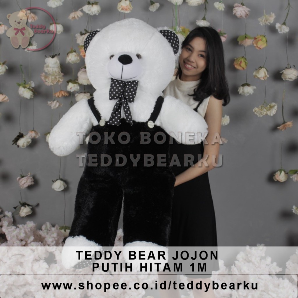 TERMURAH! BONEKA BERUANG TEDDY BEAR JOJON POLKADOT JUMBO 1 METER LUCU SUPER BESAR PUTIH HITAM