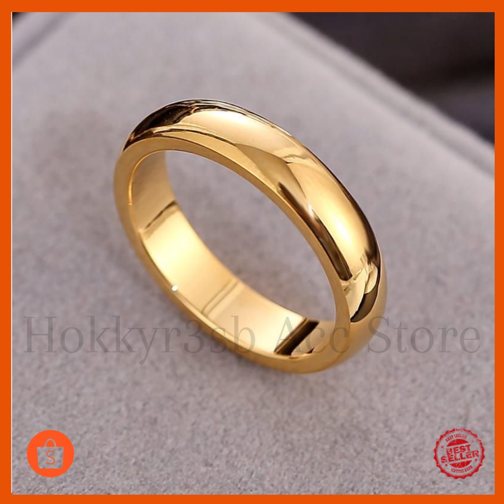 Cincin Titanium Polos Lapis Emas Asli 18K & 24K Simple Elegan Anti Karat Anti Luntur