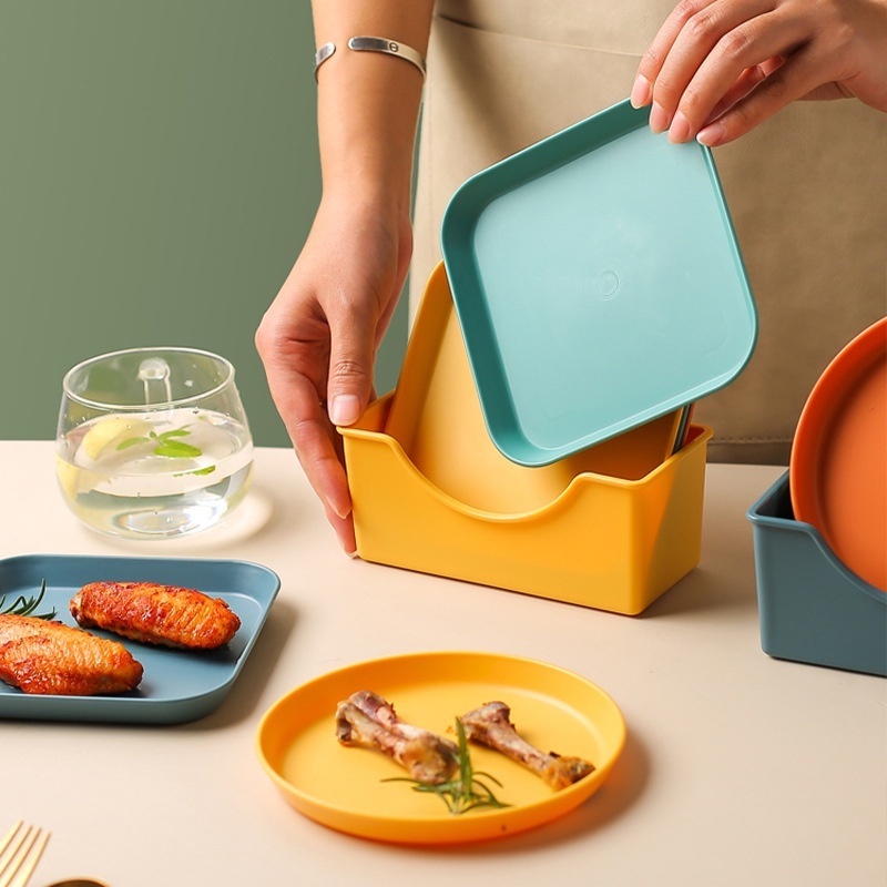 8pcs / Set Piring Snack / Makanan Dengan Holder Bawah Warna Permen Dapat Digunakan Kembali Untuk Meja Makan