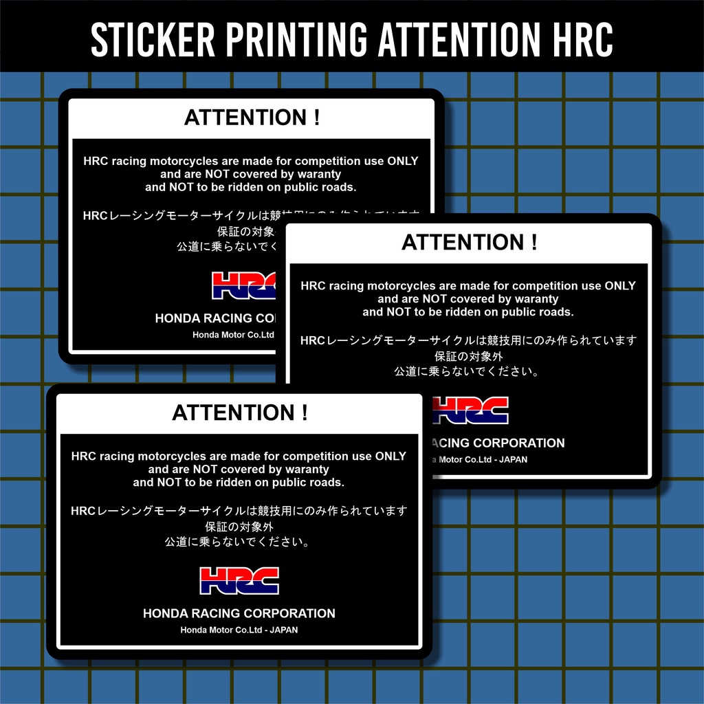 

JP Store STICKER PERINGATAN VARIASI HRS JAPAN ATTENTION - STICKER HONDA RACING ATTENTIONS