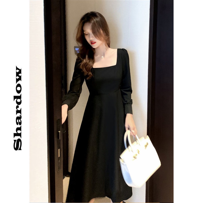 Korean Style Long Dress/dress Hitam Lengan Panjang/vintage Dress