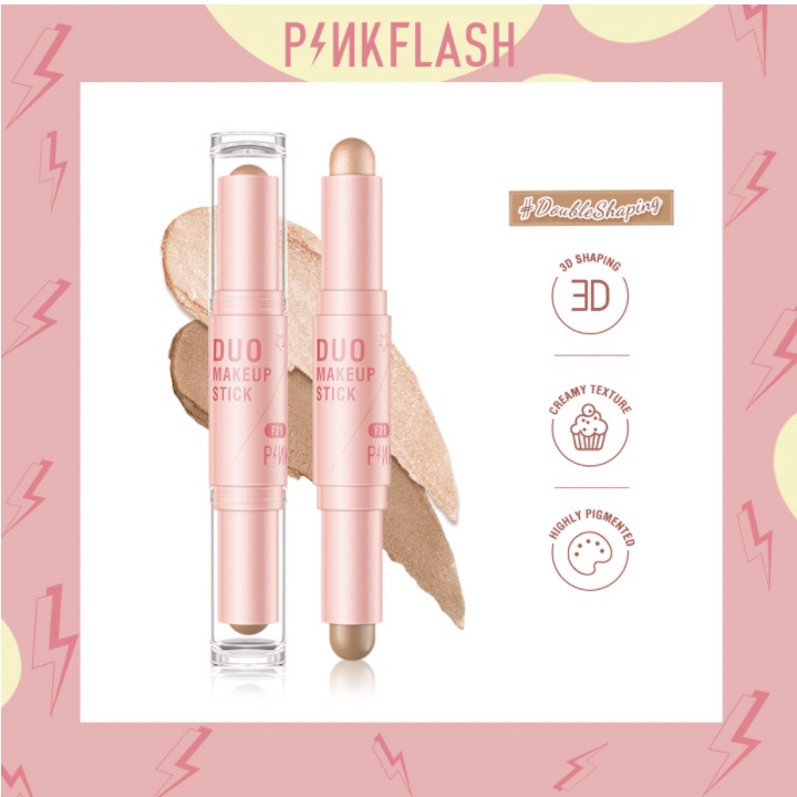 PINKFLASH Facestick Double Head Blusher Highlighter Contour Duo Makeup StickMembuat Pipi Nampak Lebih Tirus  PF020