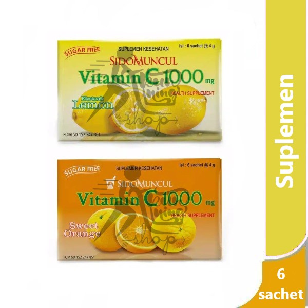 Sidomuncul C 1000 mg Lemon & Jeruk 1 box @ 6 sachet - suplemen vitamin c 1000