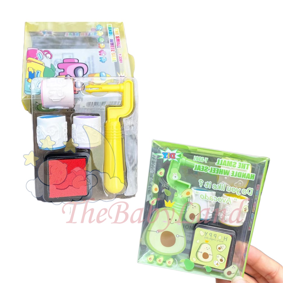 [1KG 28PCS] Babyland Stempel Roll Mainan Anak Karakter Roller Stamp Lucu Mainan Edukasi Handle Wheel Seal