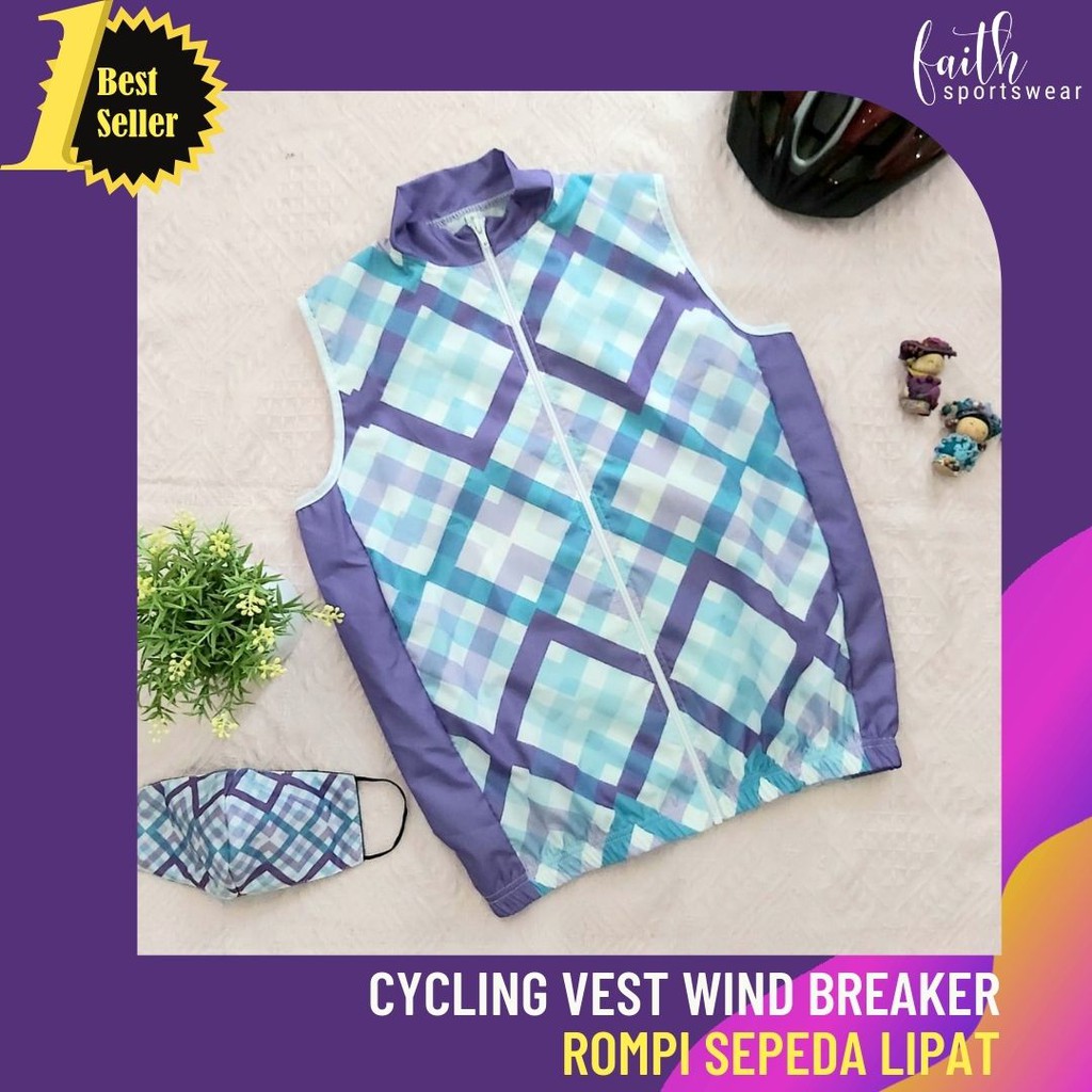 ROMPI OLAH RAGA/ ROMPI SEPEDA/ CYCLING VEST Wanita Motif Kotak-kotak Ungu Tosca