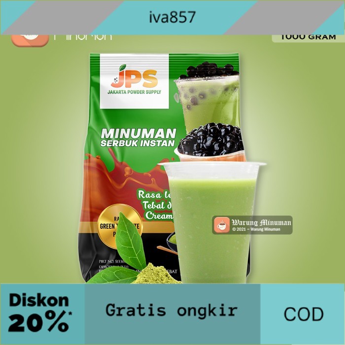 

PROMO Bubuk Minuman 1 kg Green Tea Teh Hijau JPS Plain Tanpa Gula GRATIS ONGKIR