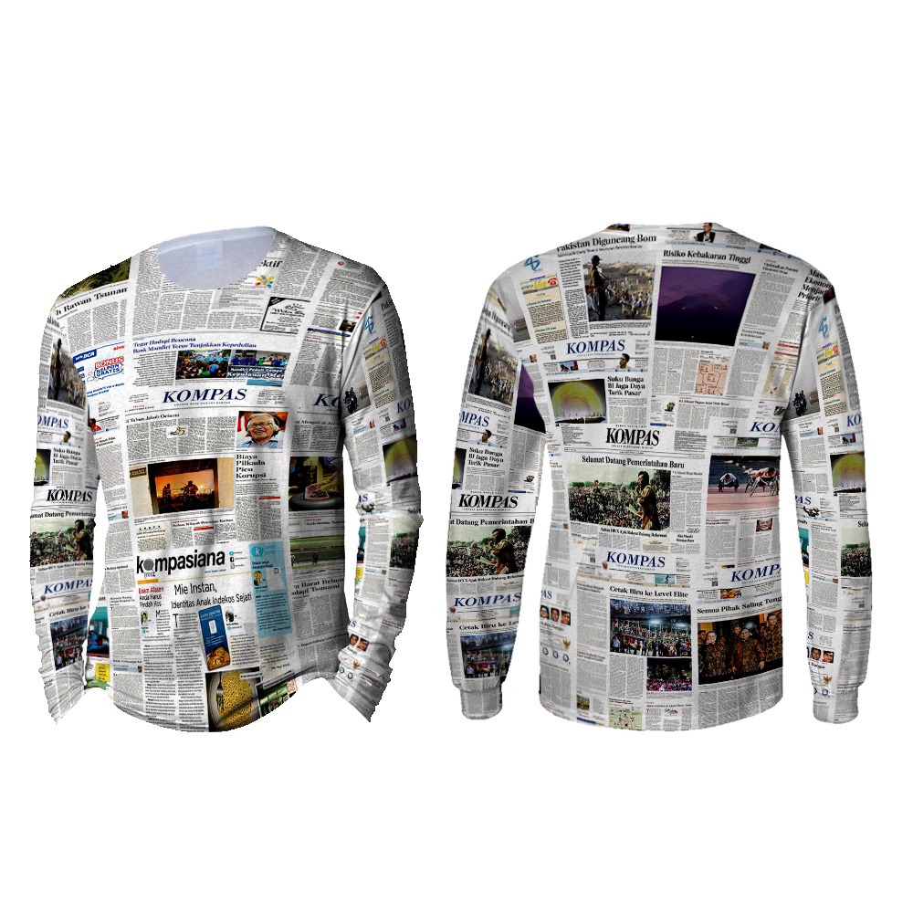 KORAN KOMPAS Kaos Baju Tshirt Tangan Panjang Koran Kompas Fullprint Custom