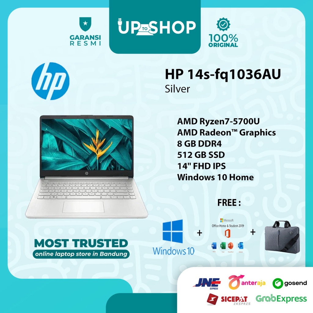 HP 14s-fq1036AU AMD Ryzen7-5700U with Radeon Vega 8 8GB 512GB SSD 14" W10 OHS 2019