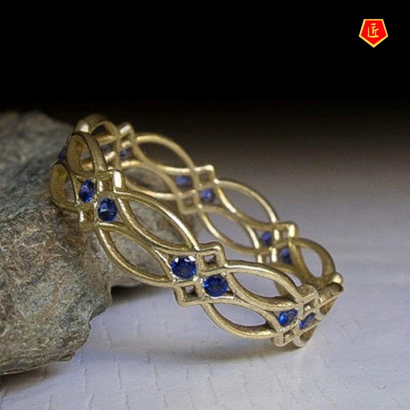 [Ready Stock]Simple Gold Ring Inlaid Sapphire