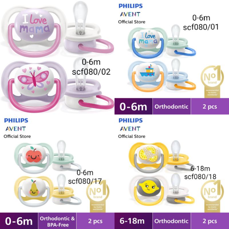 Philip Avent Soother Soft, curved soothie, Empeng Dot Bayi Avent soft 0-6m 6-18m