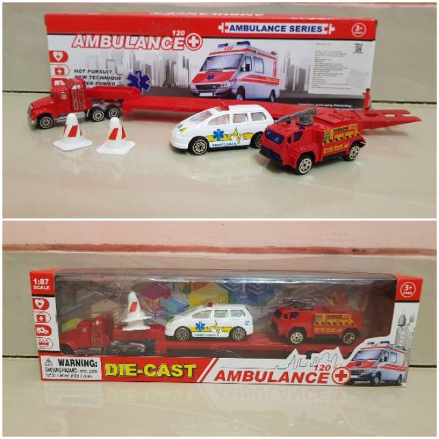 Diecast Mobil Ambulance - Die Cast Truk Kontainer - Set Diecast Ambulance