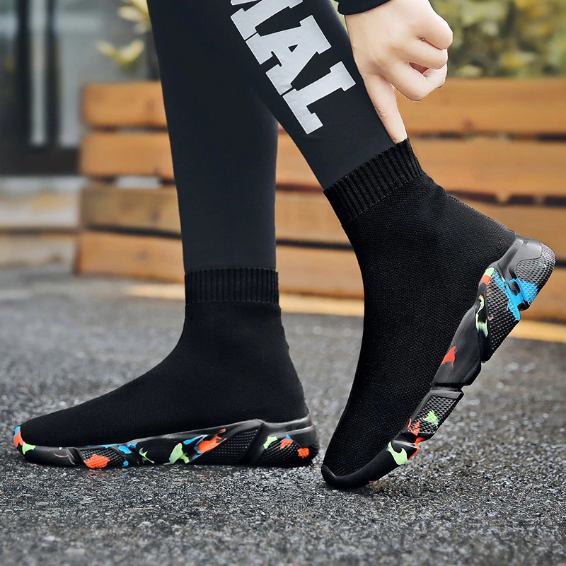 LADIES FLAT SOCK SNEAKER KNIT BAIL HIGH TOP ANKLE RUNNING SPORT WOMENS TRAINERS