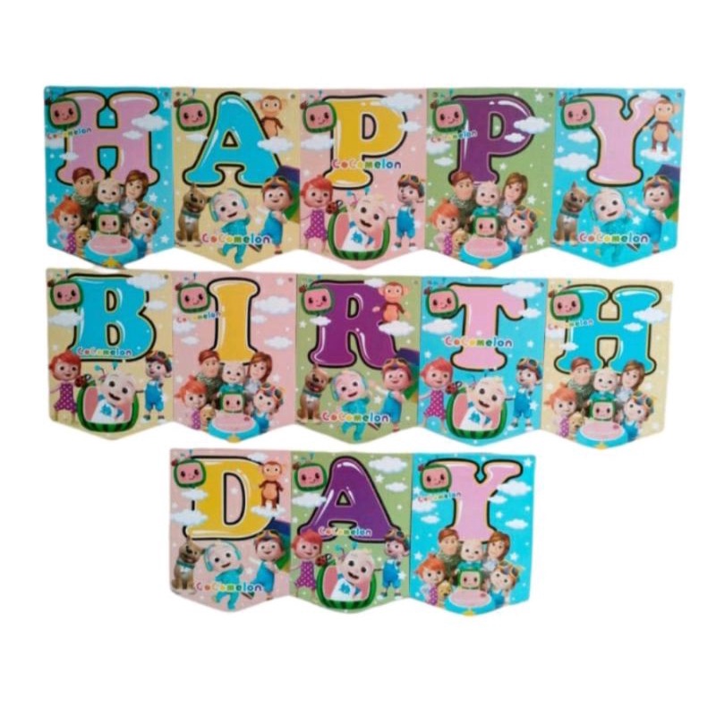 Banner Happy Birthday Cocomelon Banner flag Bunting Flag