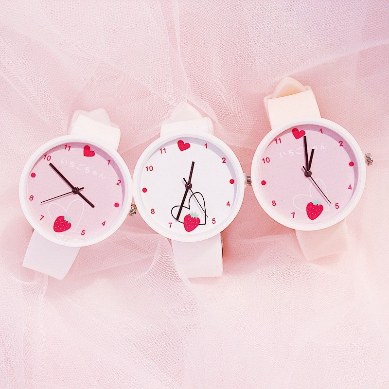 ✅Grosir Jam Senen -  Jam Tangan Quartz Analog Motif Strawberry Gaya Korea Untuk Wanita/Jam Tangan Fashion Wanita