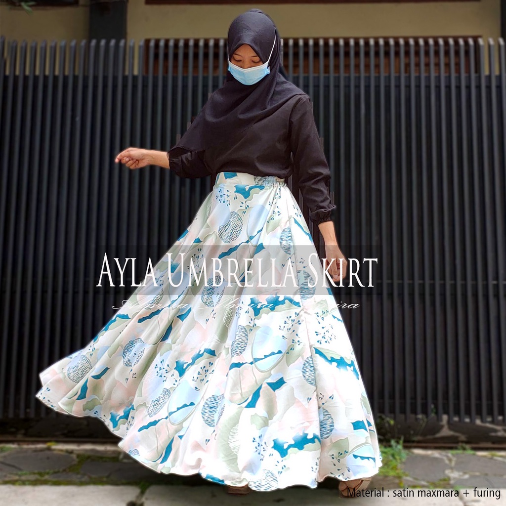 Rok Payung Panjang  Wanita Lebar Ayla Umbrella Skirt Rok Flare  Rok Motif Bunga  Almira