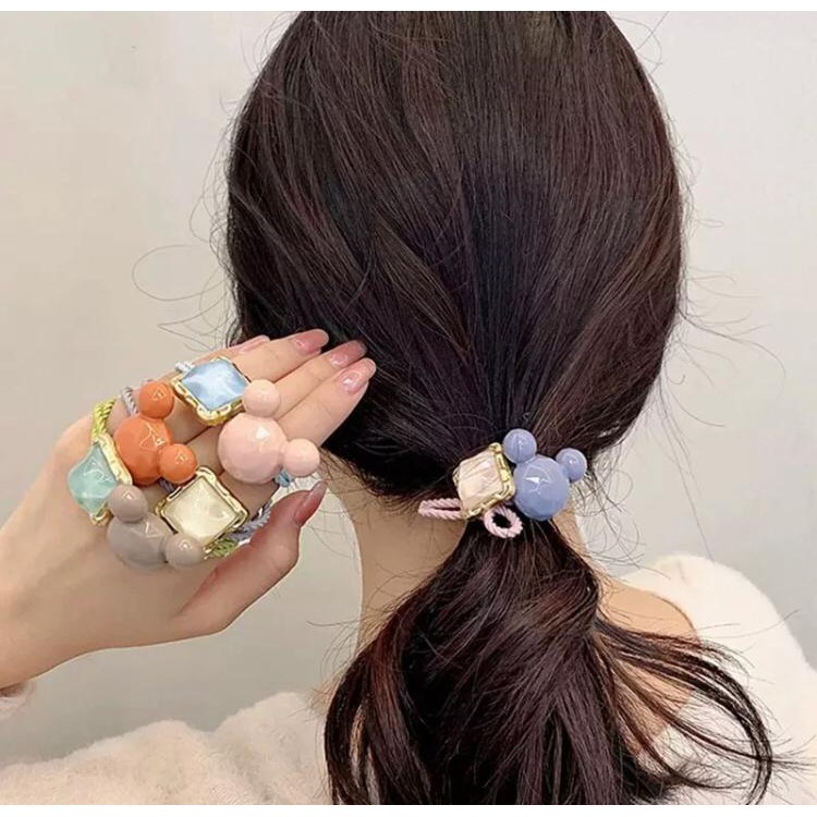 Ikat Rambut Korea Simple Crystal Bahan Karet Fashion Untuk Wanita NJ93