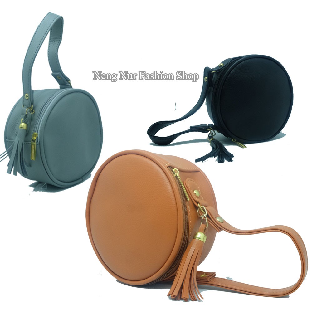 PUTRA DOMPET MINISO BULAT | ROUND BAG VARIASI GANTUNGAN TALI RUMBAI - BISA BAYAR DI TEMPAT