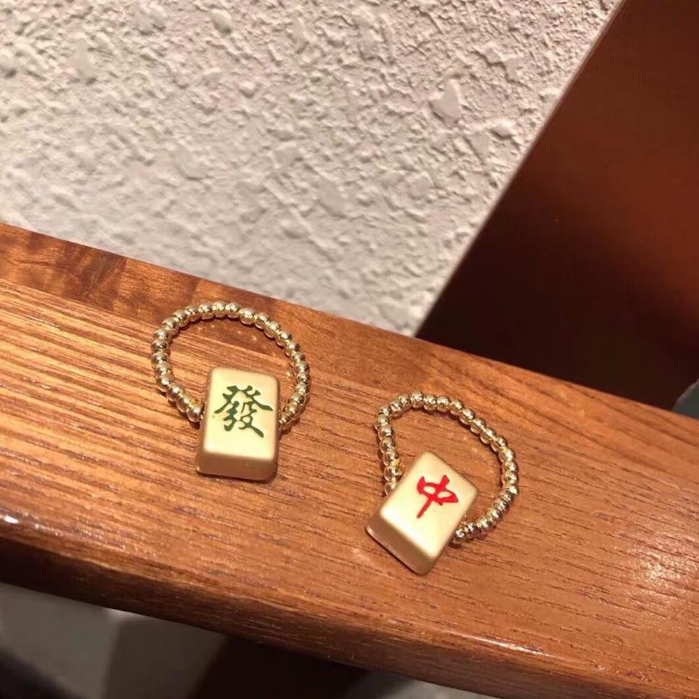 Needway  Mahjong Cincin Aksesoris Hadiah Manik-Manik Transfer Bangsa Beruntung Hip Hop Perhiasan Fashion