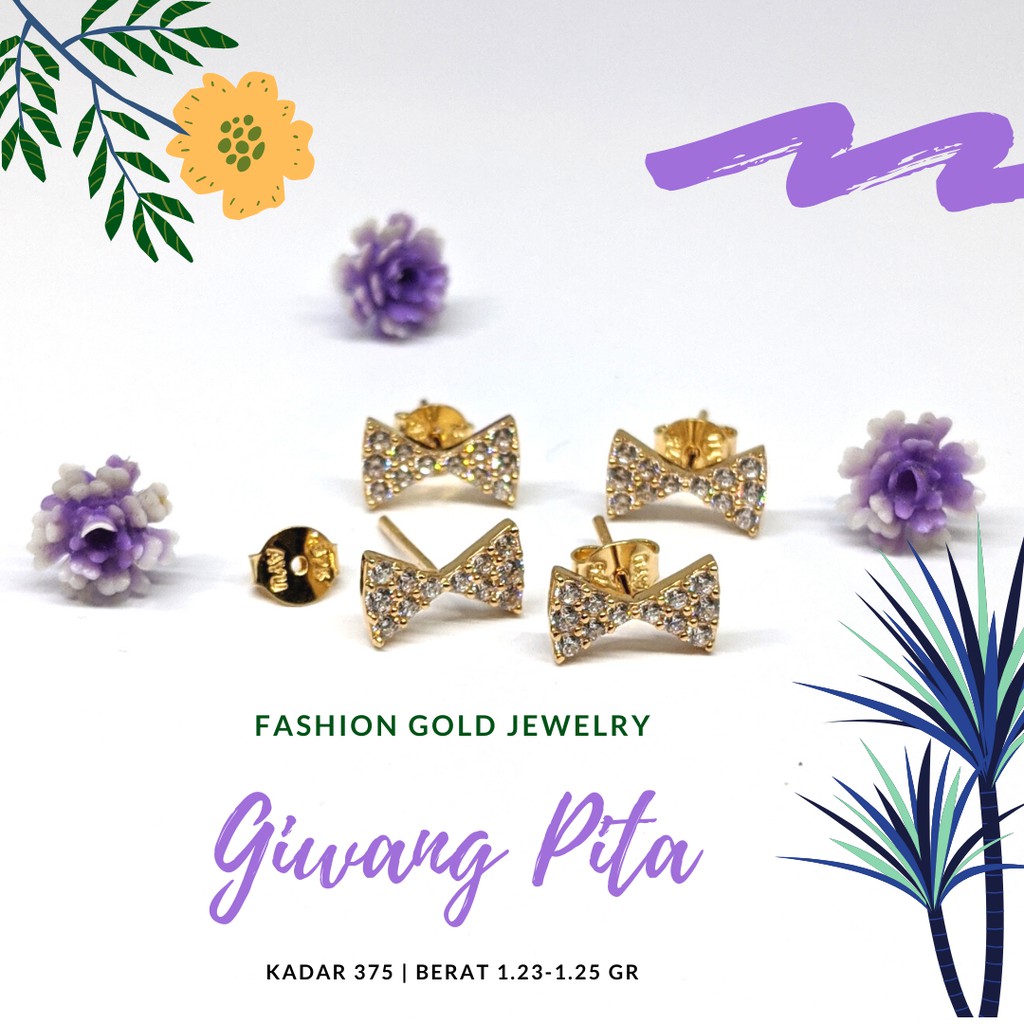 ANTING TUSUK EMAS ASLI PITA MATA PUTIH KADAR 375