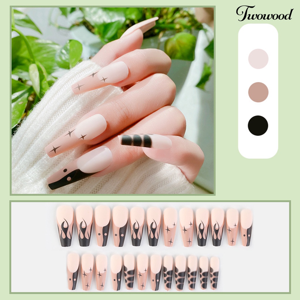 Twowood 1 Set Kuku Palsu Full Cover Bisa Dilepas Dengan Lem Untuk Manicure / Nail Art