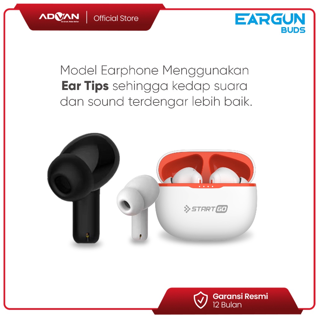 Advan StartGo Eargun In-Ear TWS Earphone Bluetooth Waterproof Garansi Resmi - Putih