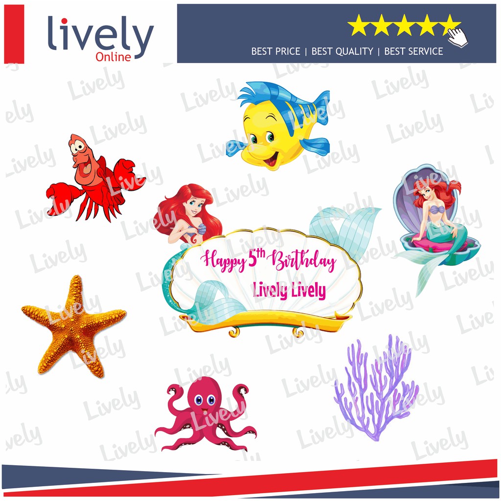 CUSTOM NAMA HIASAN KUE ULANG TAHUN KARAKTER MERMAID 01 CAKE TOPPER HAPPY BIRTHDAY