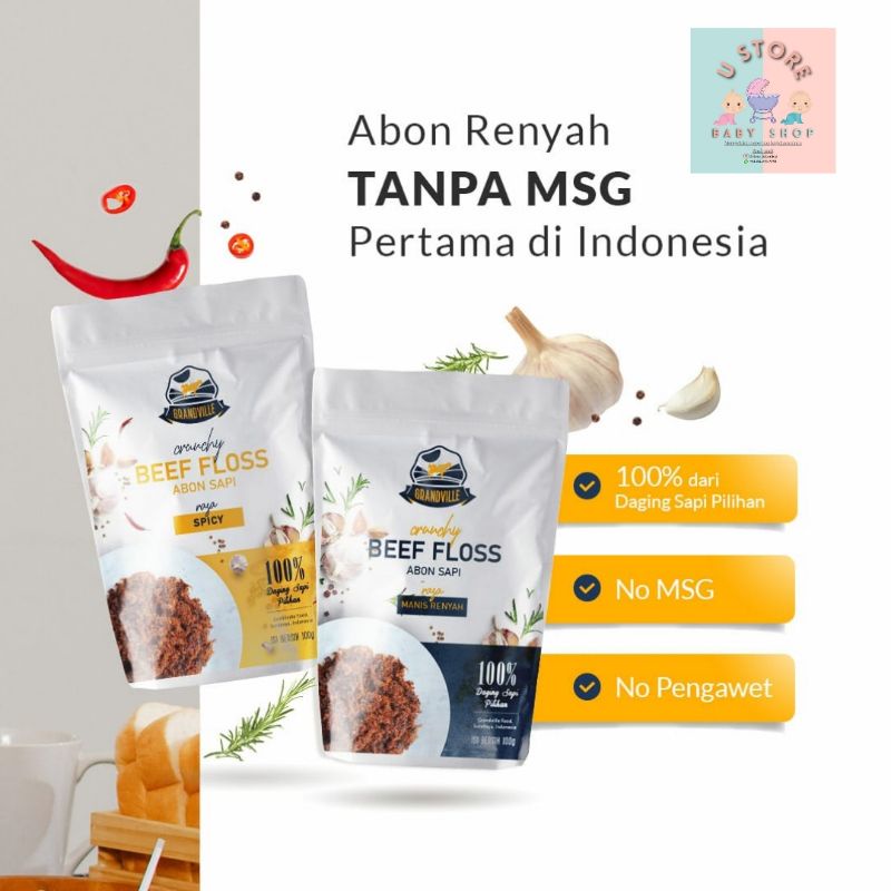 Abon sapi grandville / abon ayam crunchy grandville / abon untuk Mpasi non MSG, non pengawet / Grandville abon sapi ayam original