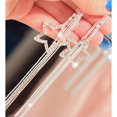 Hu Hu Hu Hu Hu Alat Bantu Pasang Kacamata♡ Anting Kait Gantung Panjang Desain Bintang Hias Berlian Imitasi Untuk Wanita