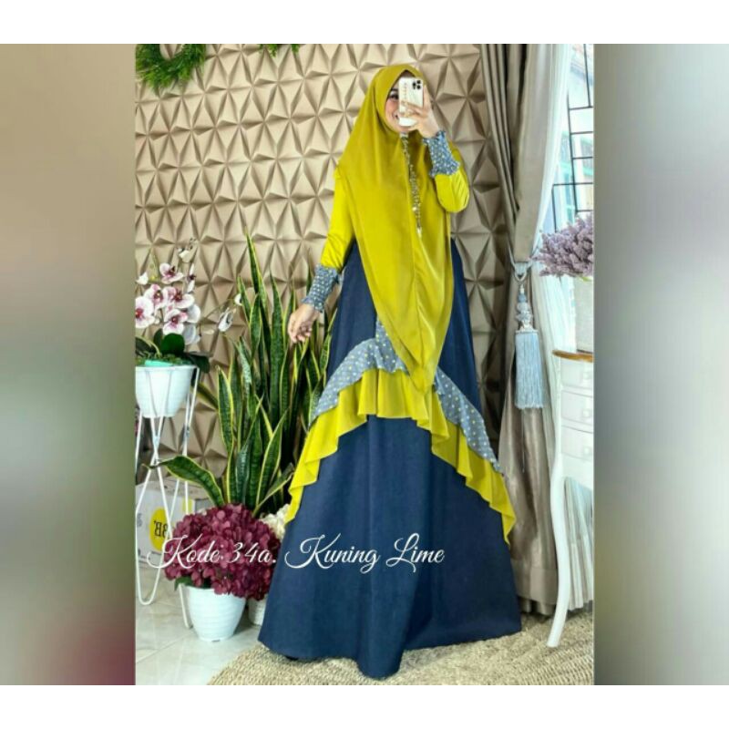 Dress Denim kode 34a kuning lime set ory brand by effoni