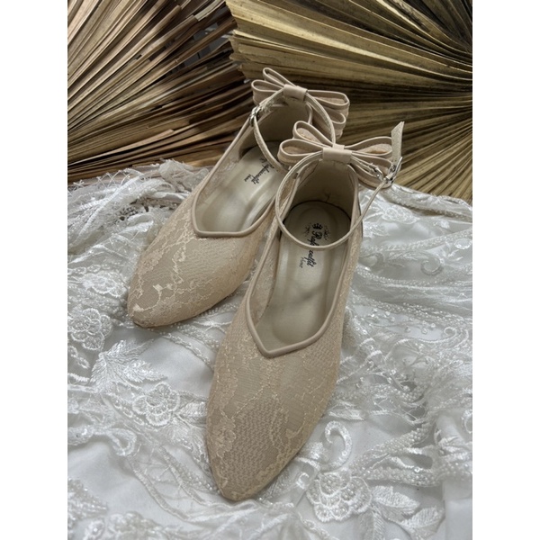 sepatu wanita sepatu cantik vilea cream pita 3cm tahu