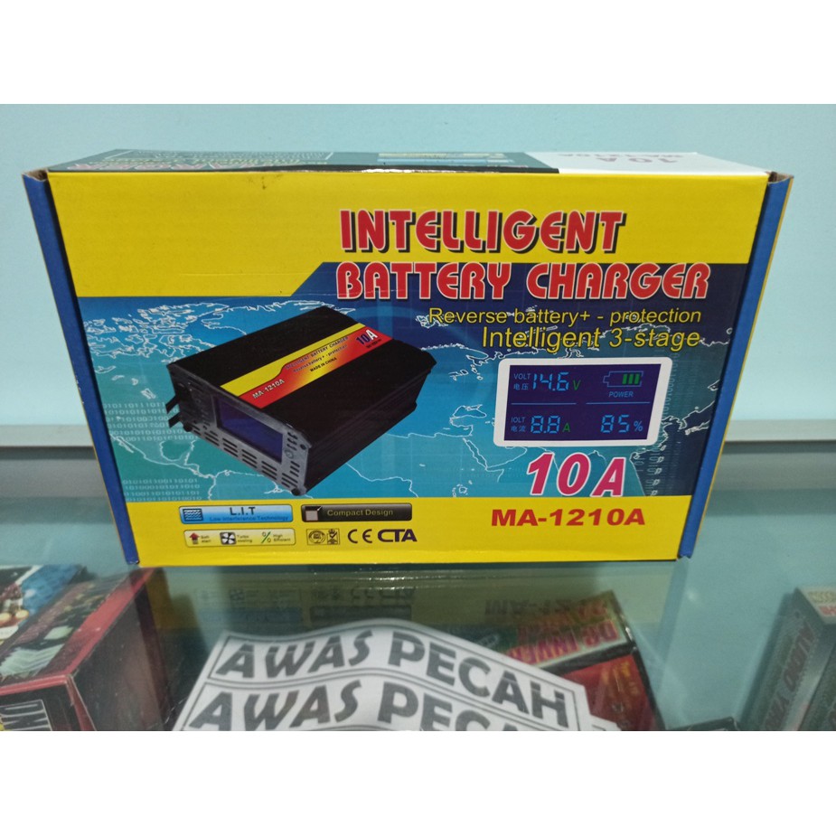 CHARGER AKI 12v 10A BODY STAINLESS HANAYA DIGITAL INDICATOR MURAH