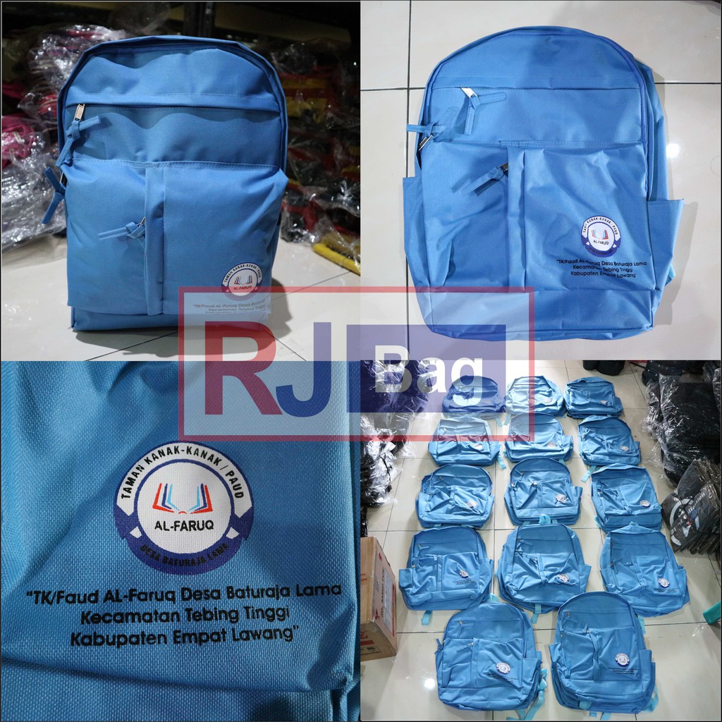 Pesanan Grosir Ransel Cewek Custom TK Alfaruq Tas Sekolah Anak Perempuan Termurah Biru Phium Saku Tegak Ransel Anak Distro Cantik