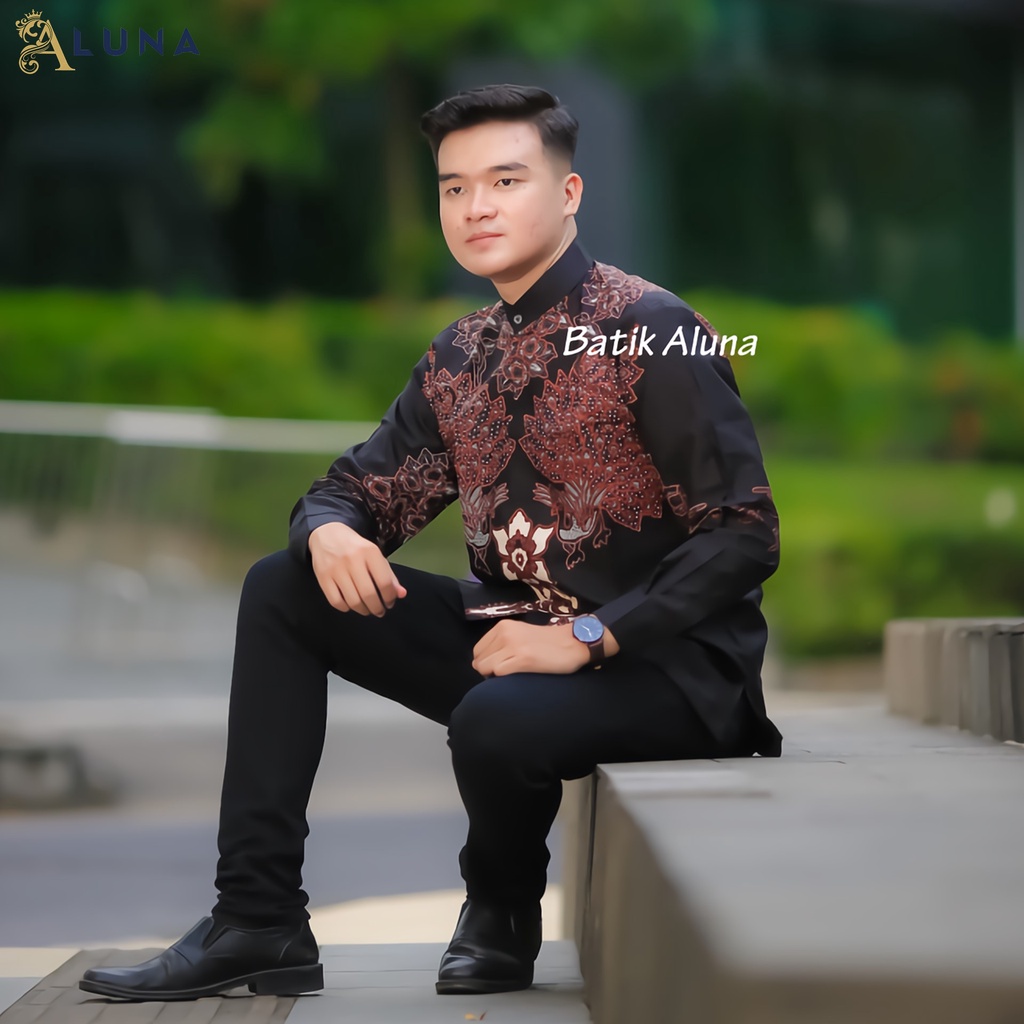 Exclusive Baju Koko Pria Kurta Pakistan Dewasa Motif Batik Aluna Baju Muslim Lengan Panjang Terbaru Good Quality Katun Premium MBA 002