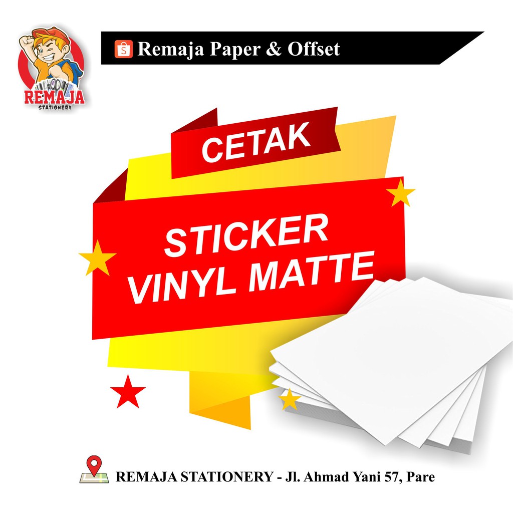 

Cetak print Sticker / stiker Vinyl susu Doff/ Matte A3+