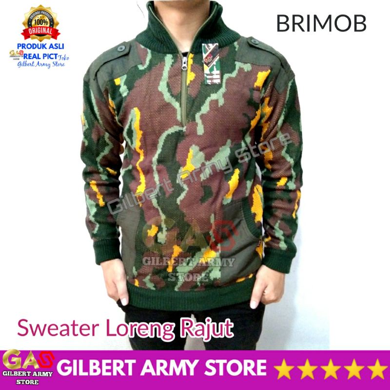 Sweater Loreng Brimob Pelopor Rajut Dewasa Premium Terbaru Gilbert Army Store Jaket Camo Dingin Pria Wanita