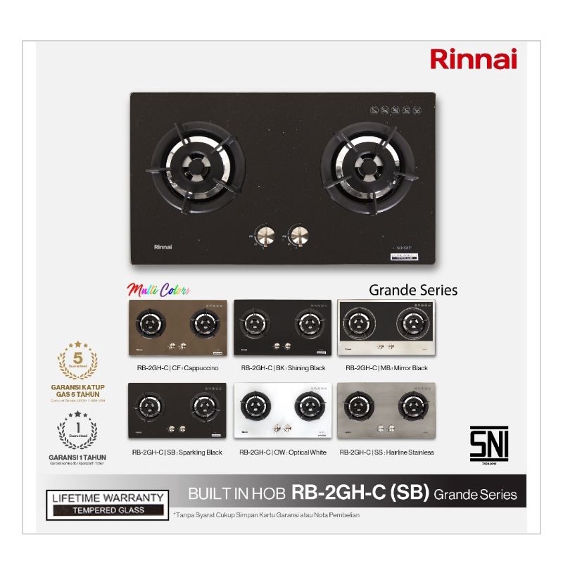 Kompor Tanam Gas Rinnai Grande Series RB-2GH-C/Kompor Tanam Rinnai Gas 2 Tungku