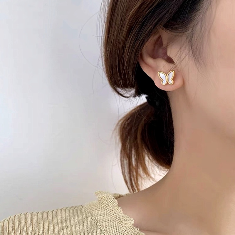 Korea Titanium anting kalung 1 set Anti Karat Anting Kupu-Kupu Wanita Tindik Aksesoris