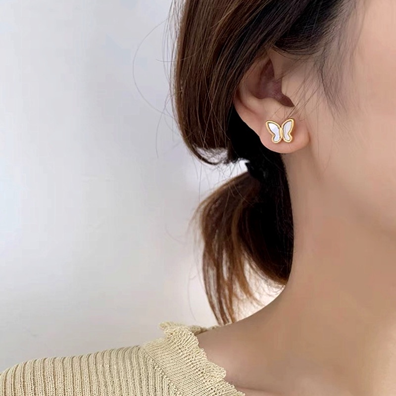 Anting Tusuk Titanium Kupu-Kupu Fritillaria Premium Anti Karat Aksesoris Wanita Korea