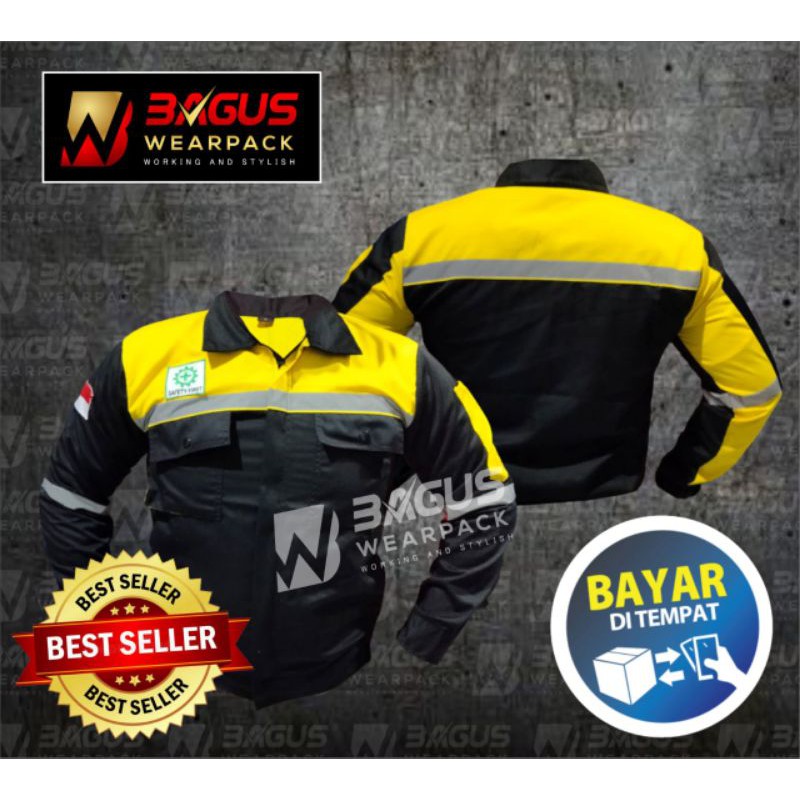 WEARPACK SAFETY / KEMEJA SAFETY / BAJU SAFETY LENGAN PANJANG / BAJU PROYEK KEREN / BAJU KERJA PRIA PROYEK / BAJU KERJA PIRA LAPANGAN / BAJU MEKANIK / BAJU WEARPACK / WERFAK PRIA KERJA / BAJU WEARPACK KERJA PROYEK / BAJU TAMBANG / HITAM KUNING