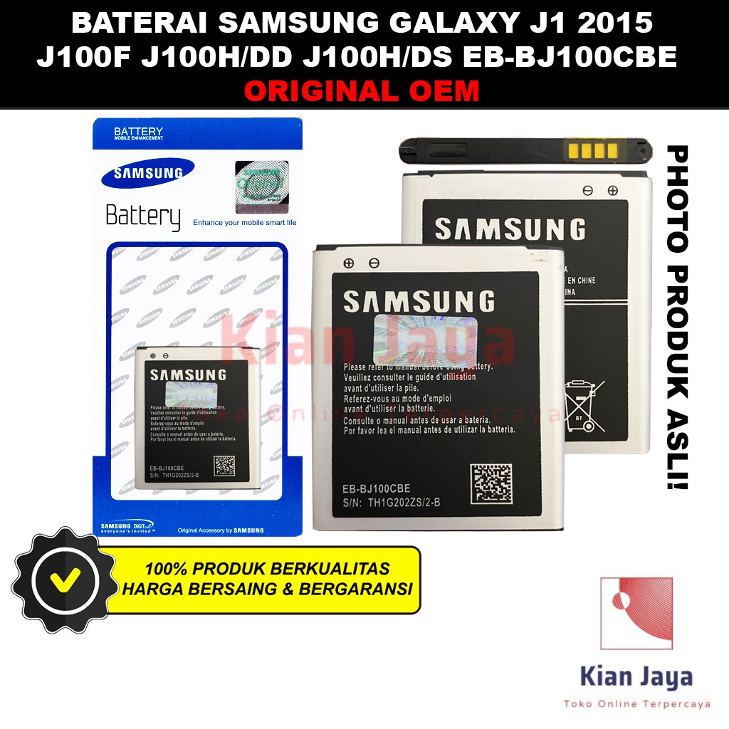 Baterai Samsung J1 2015 J100 Original OEM Batrai Batre Battery Hp EB-BJ100CBE Ori