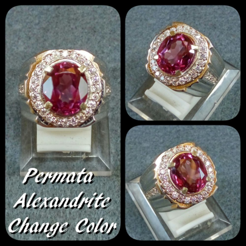 CINCIN BATU AKIK PERMATA ALEXANDRITE COLOR CHANGE RING ALPAKA SUPER MEWAH