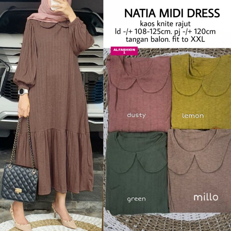 NATIA MIDI BY ALFASHION // DRESS KAOS KNIT RAJUT JUMBO