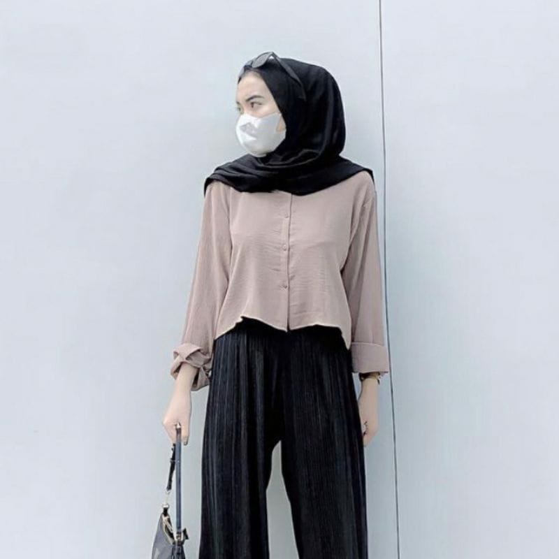 New Hanin crop // kemeja crop crinkle//Atasan Blouse Airflow terkini