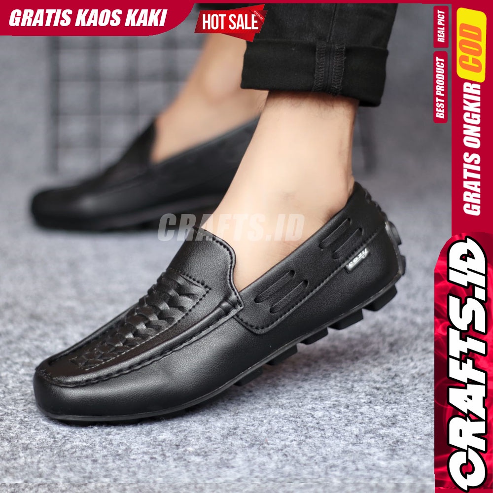 CRAFST - Sepatu Casual Slip On Kulit Sintetis Slop Pria Kerja Kantor